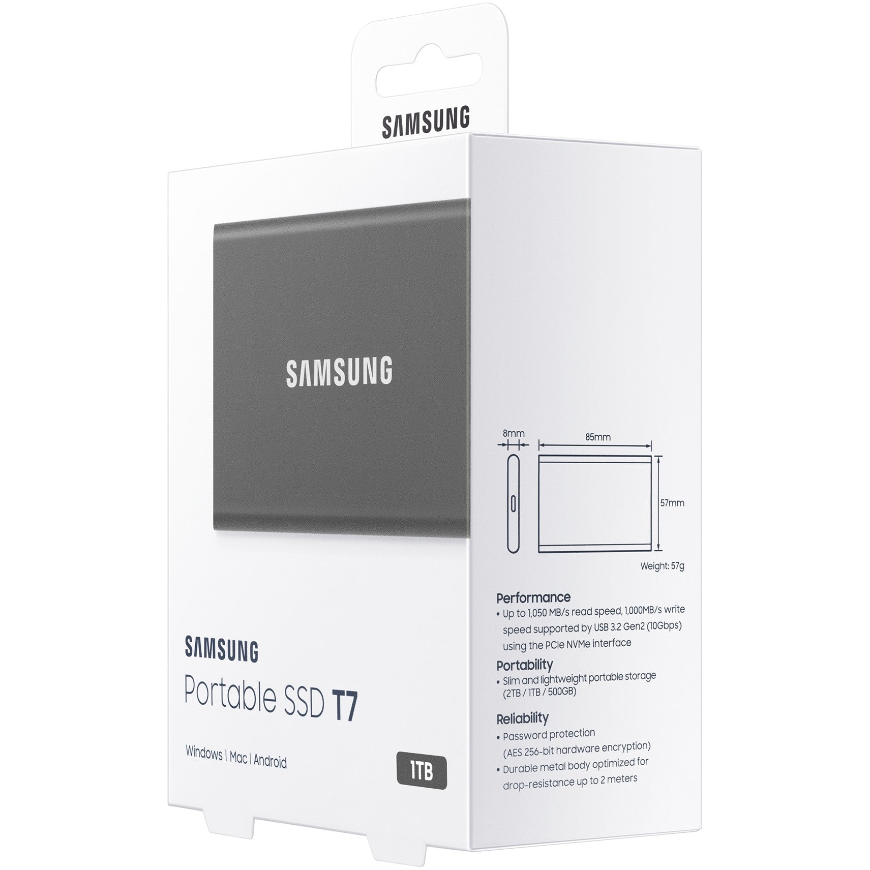 1TB Samsung Portable T7 USB 3.2 Gen2 Titan Gray retail - Sanden-Store