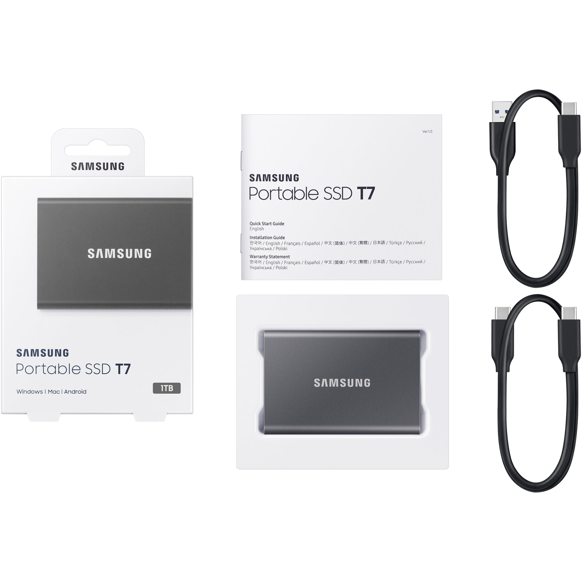 1TB Samsung Portable T7 USB 3.2 Gen2 Titan Gray retail - Sanden-Store
