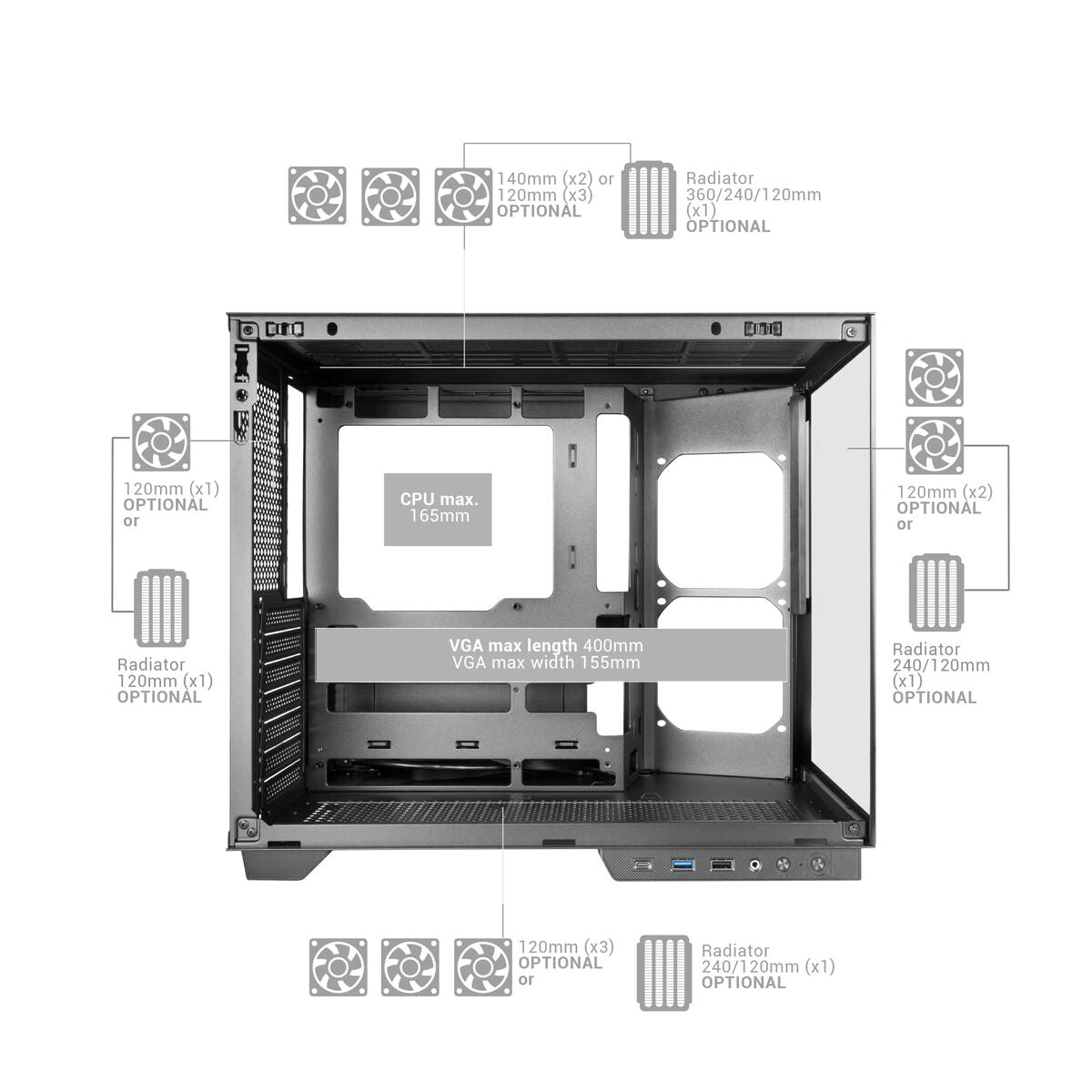 Mars Gaming MCMIRAGE ATX Semi-Tower Gehäuse Schwarz - Sanden-Store